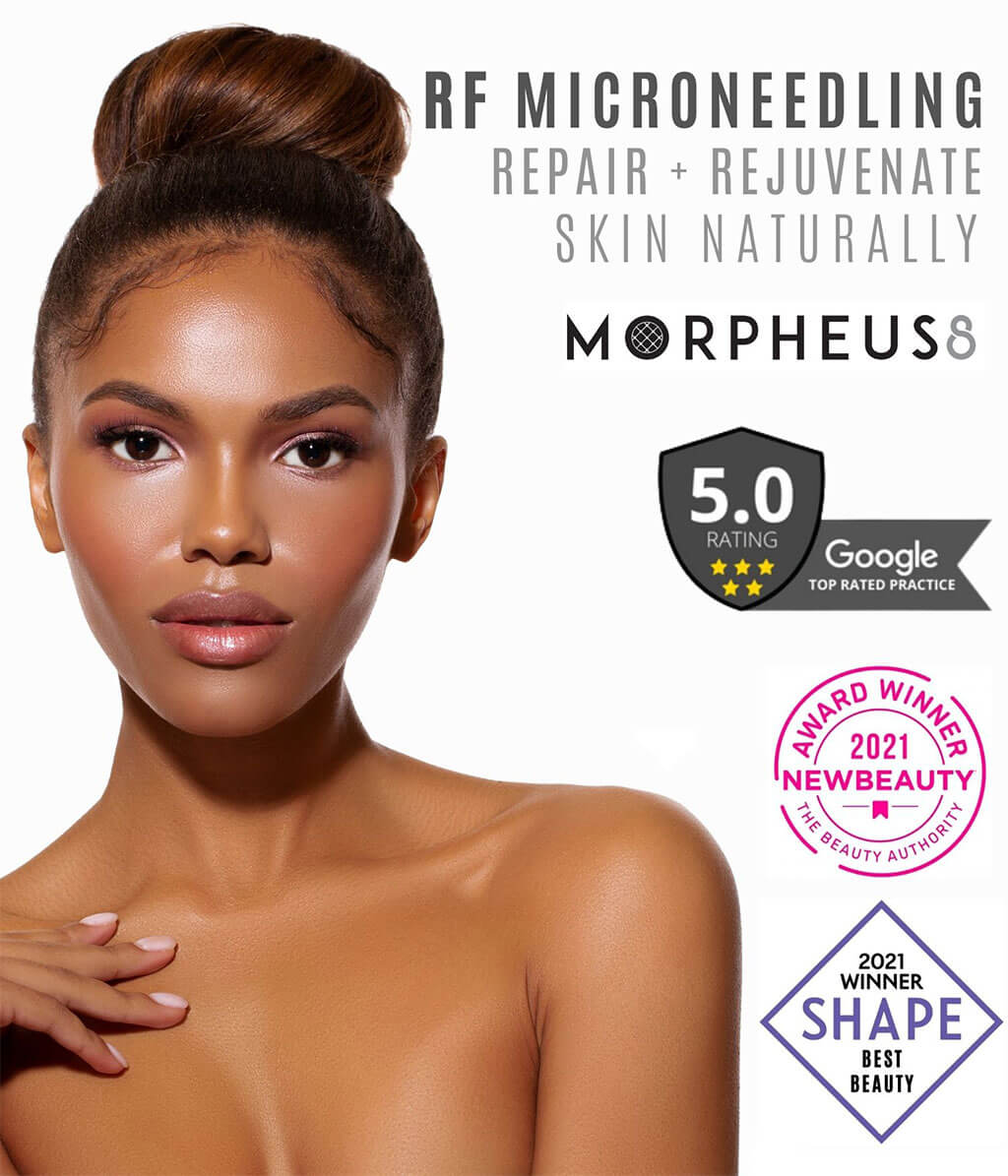 Beautiful woman with radiant skin modeling for RF Microneedling, Morpheus8 at Viva Atlanta Wellness in Kennesaw, GA. Top rated medical spa.